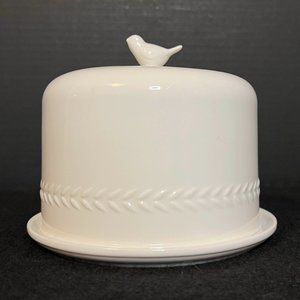 Martha Stewart Collection Whiteware Ceramic Bird Dome W/Plate